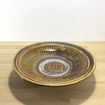 小鹿田焼の6寸皿 茶 飛び鉋(とびかんな)