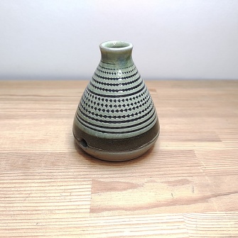 小鹿田焼の香炉 飛び鉋 緑
