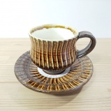 小鹿田焼のコーヒーカップセット　刷毛目　茶