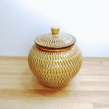 小鹿田焼の3合壺 飛び鉋(とびかんな)飴色