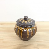 小鹿田焼おすすめの2合壺 あめ色流しかけ